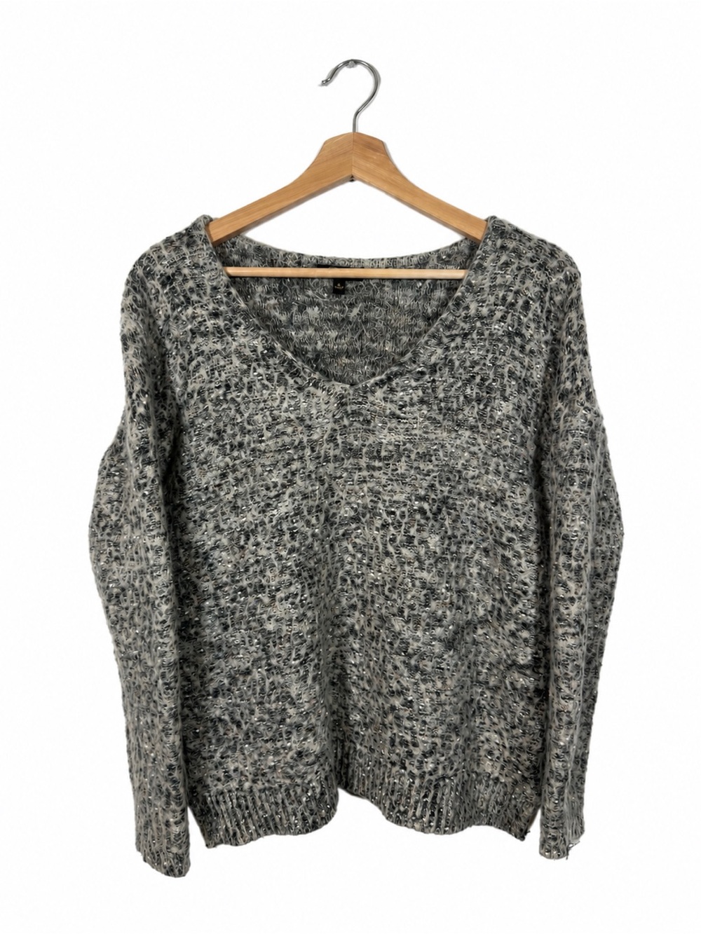 Cupio Women Fuzzy Sweater Eyelash Knit Size S Gray Marled Cozy Soft Casual Fall